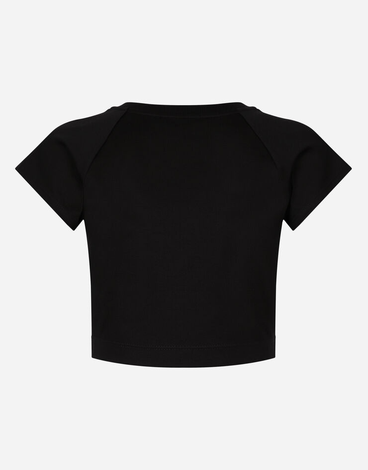 Cropped jersey T-shirt with Dolce&Gabbana tag - 2