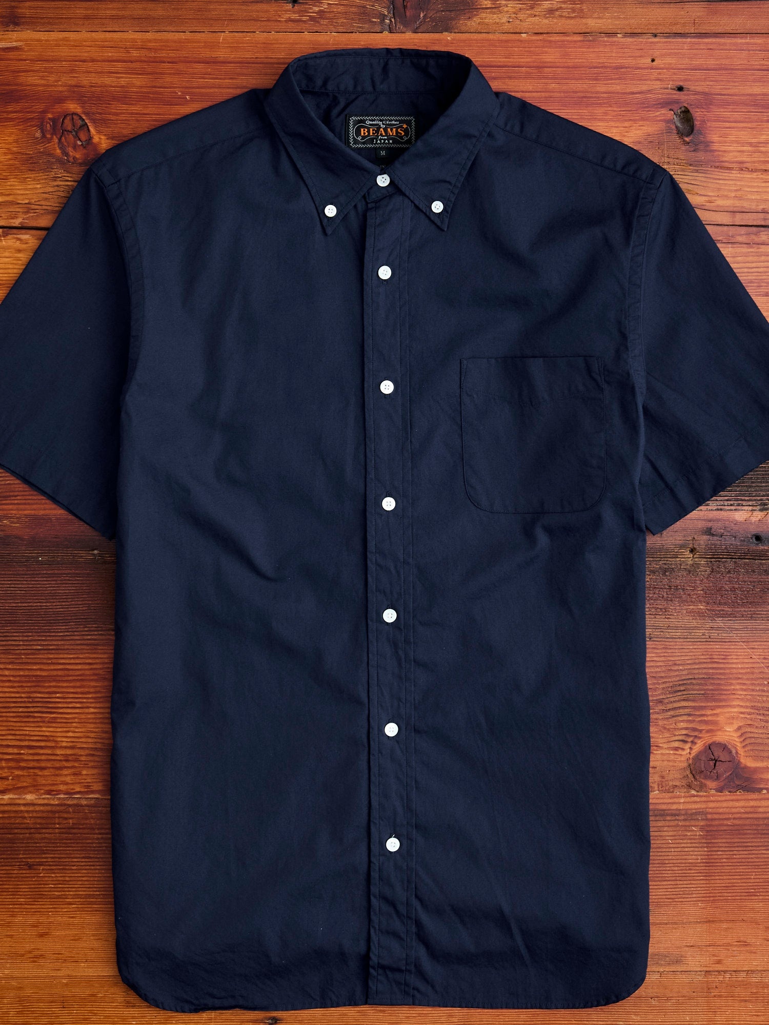 Broad Cloth Short Sleeve Button-Down Shirt in Navy - 1