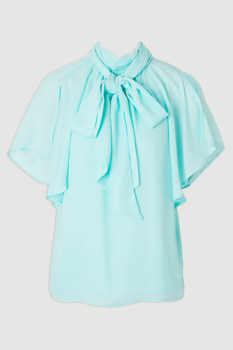 Pussy Bow Tie Woven Georgette Blouse 4