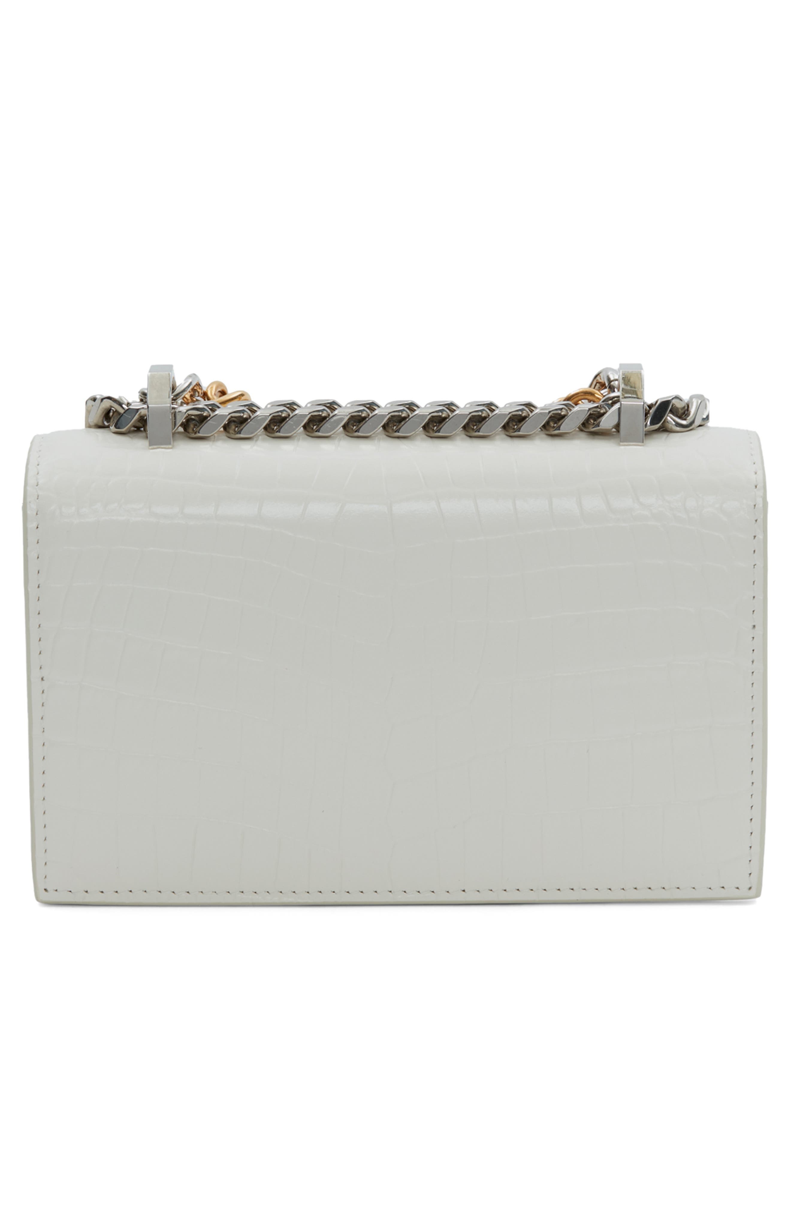 Alexander McQueen Mini Jeweled Croc Embossed Leather Satchel in 9210 Soft Ivory at Nordstrom - 2