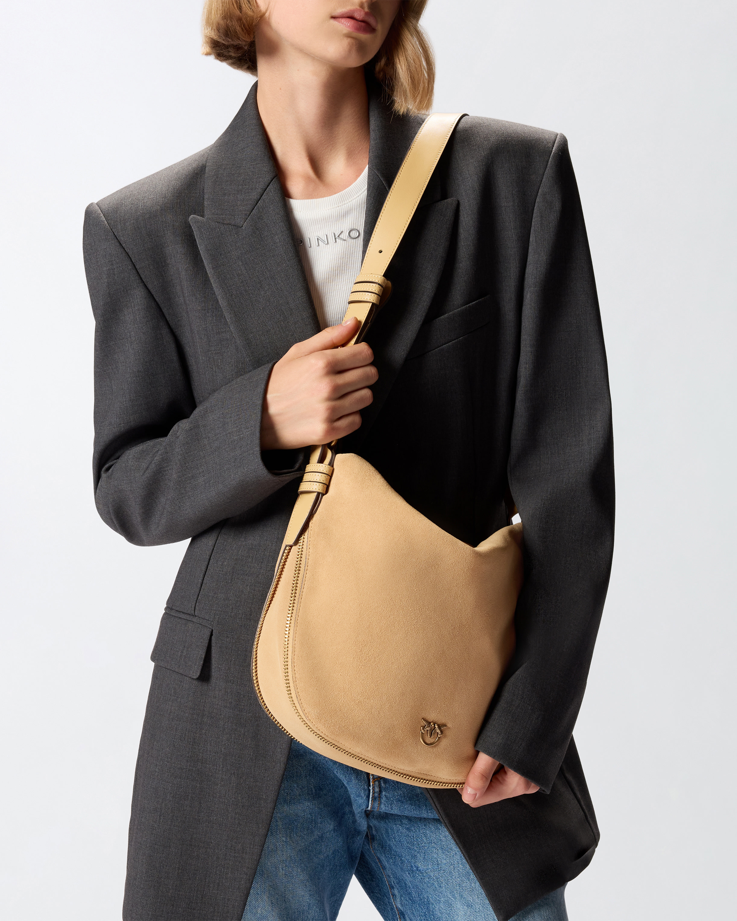 MEDIUM SUEDE HOBO BAG WITH LOVE BIRDS LOGO - 5