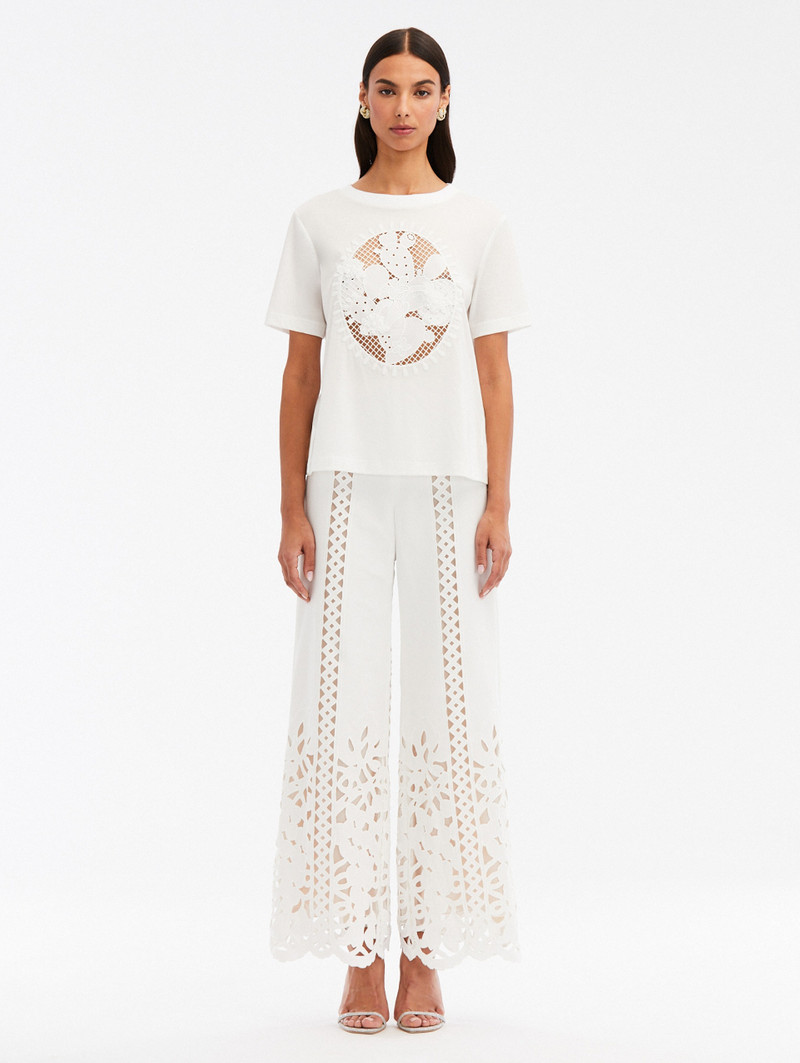 FLORAL TRELLIS GUIPURE WIDE LEG PANT 1