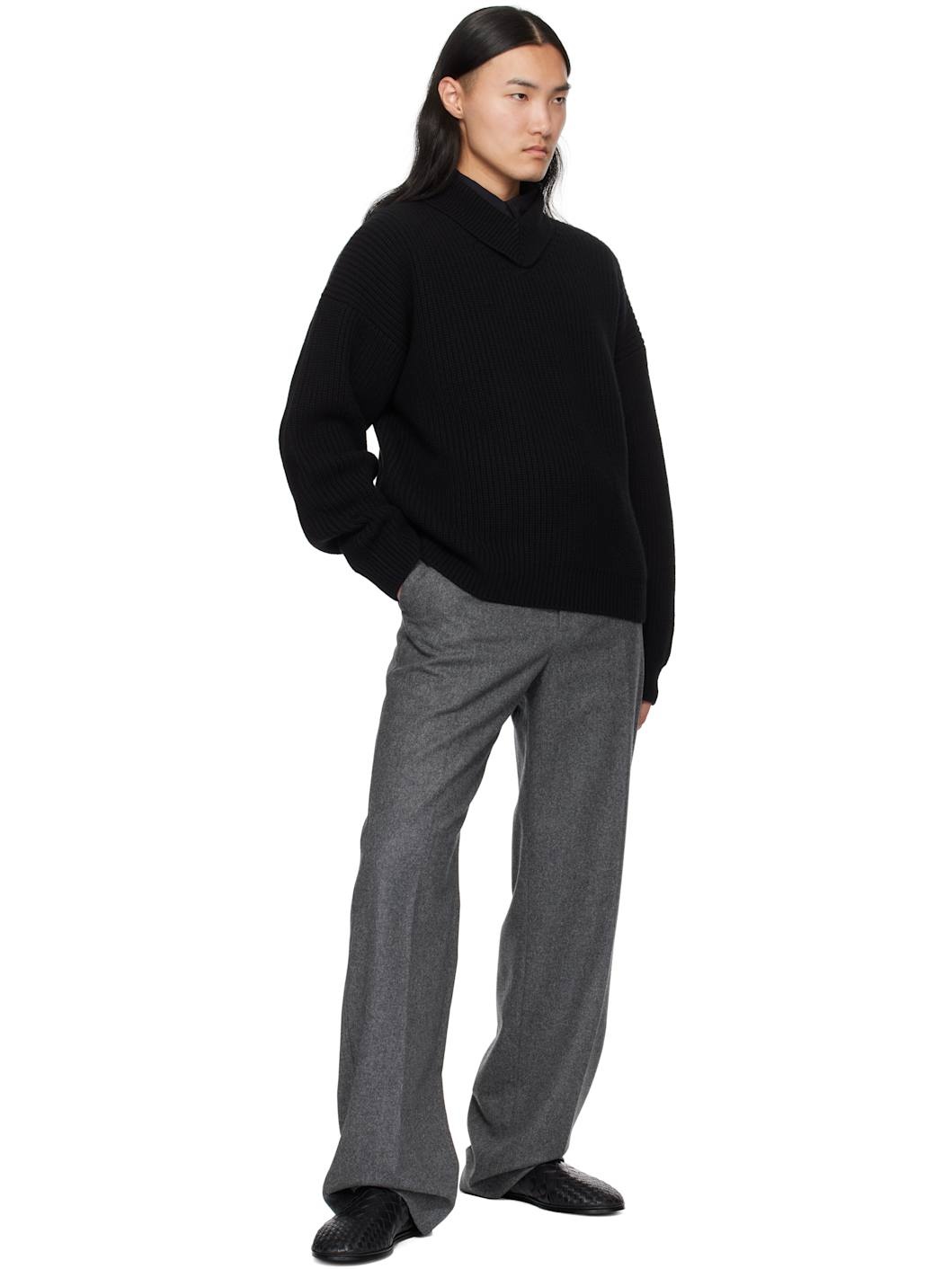 Black Wool & Cashmere Rib Turtleneck - 4