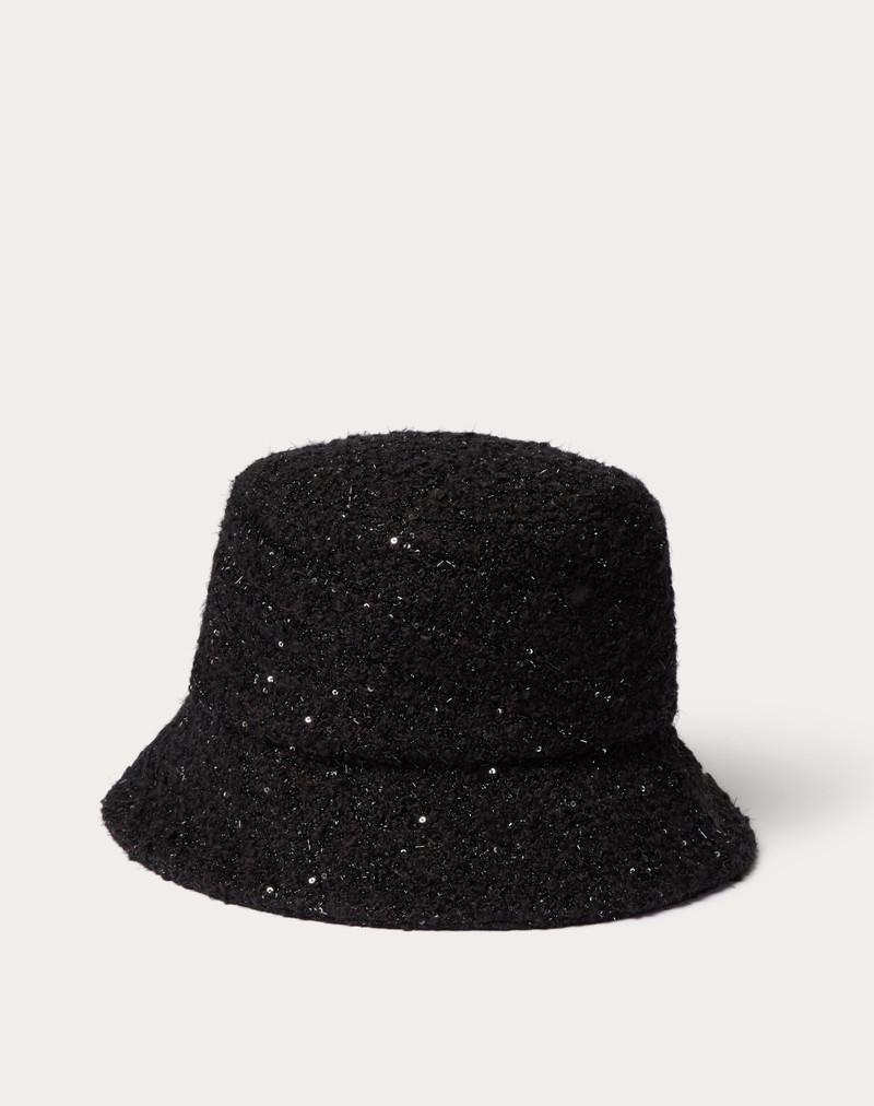 V DETAIL TWEED BUCKET HAT WITH METAL V APPLIQUÉ AND SWAROVSKI® CRYSTAL PAVÉ 3
