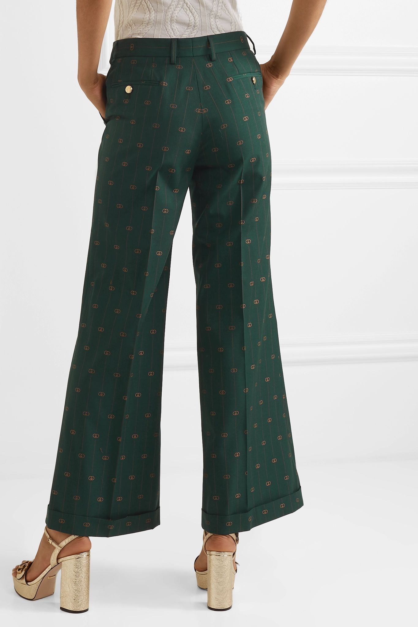 Wool-jacquard wide-leg pants - 4