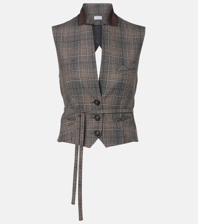 Belted checked virgin wool vest 1