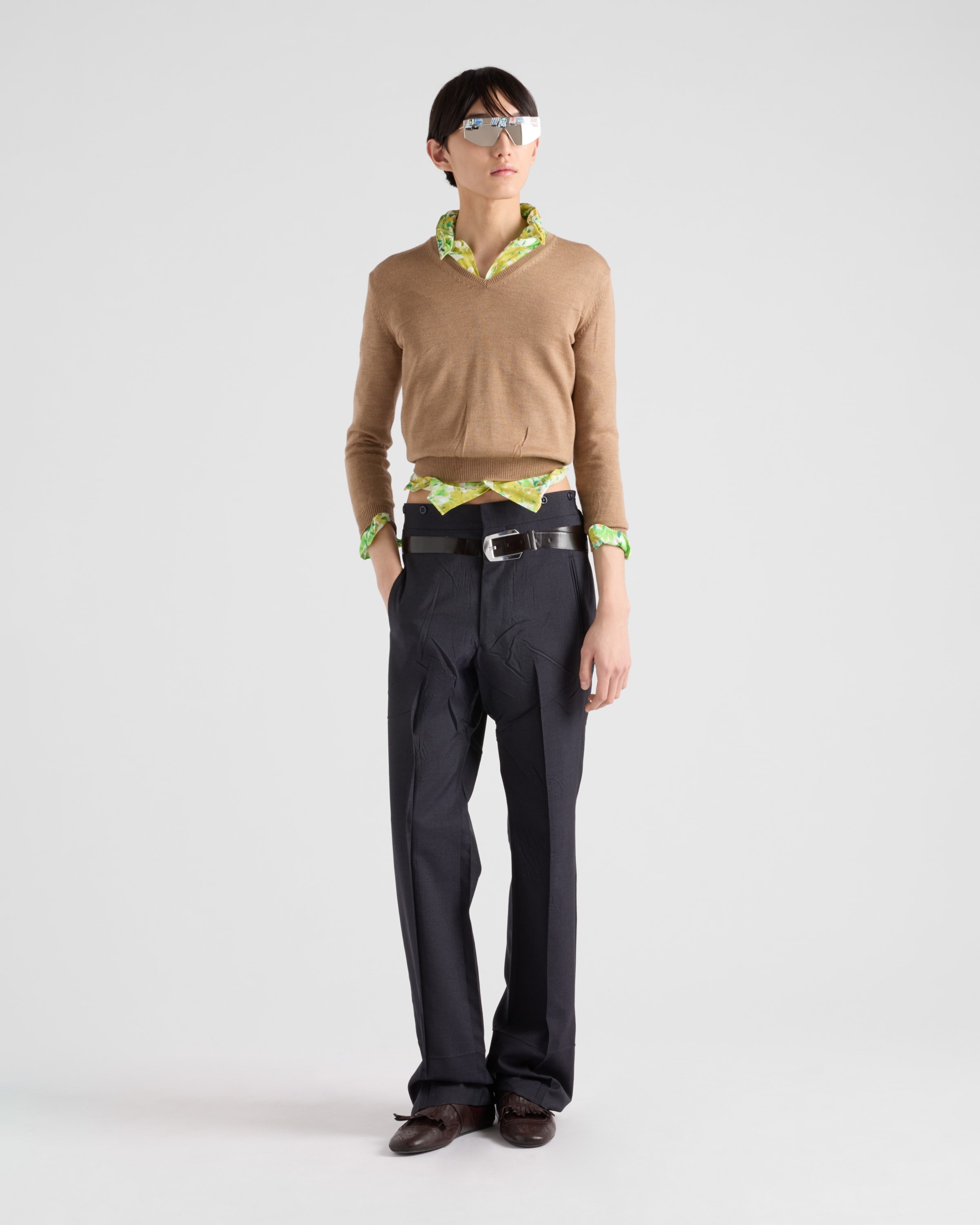 Mohair and silk pants with printed belt - 2