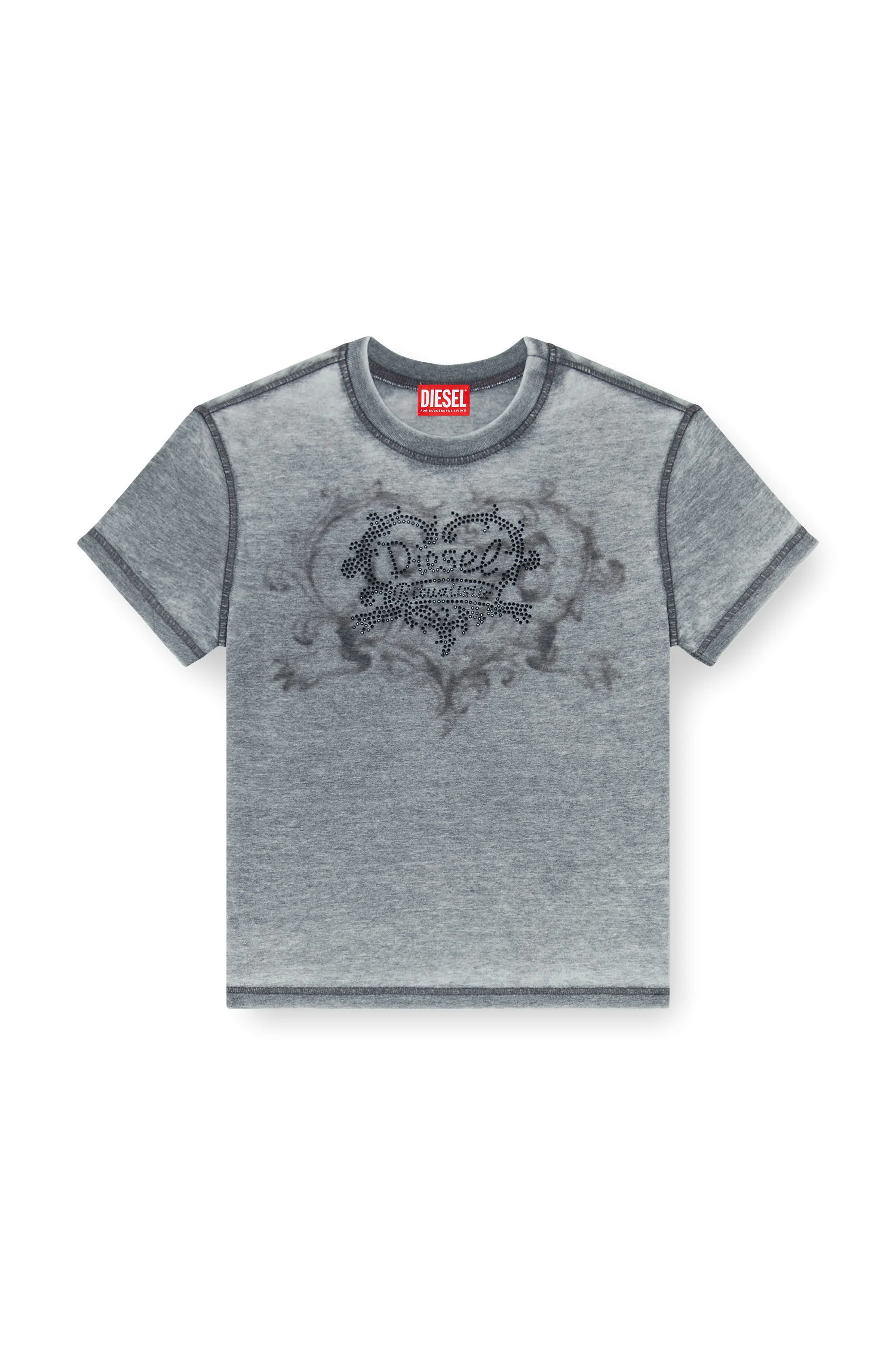 JERSEY T-SHIRT WITH RHINESTONES AND BURNOUT EFFECT - 1