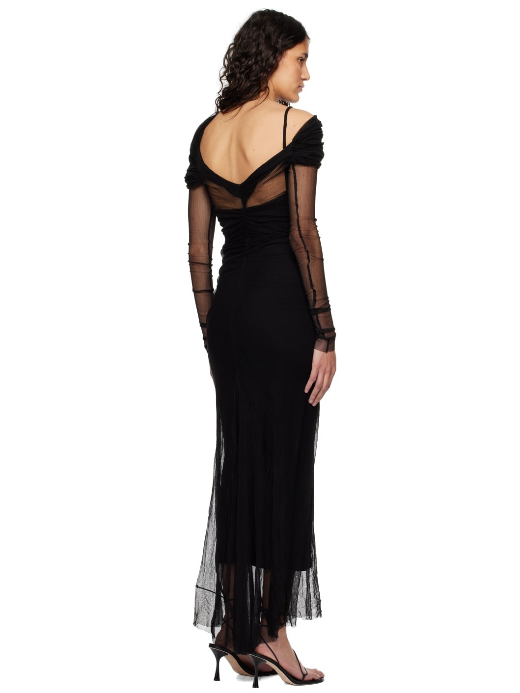 Black Veiled Maxi Dress - 3
