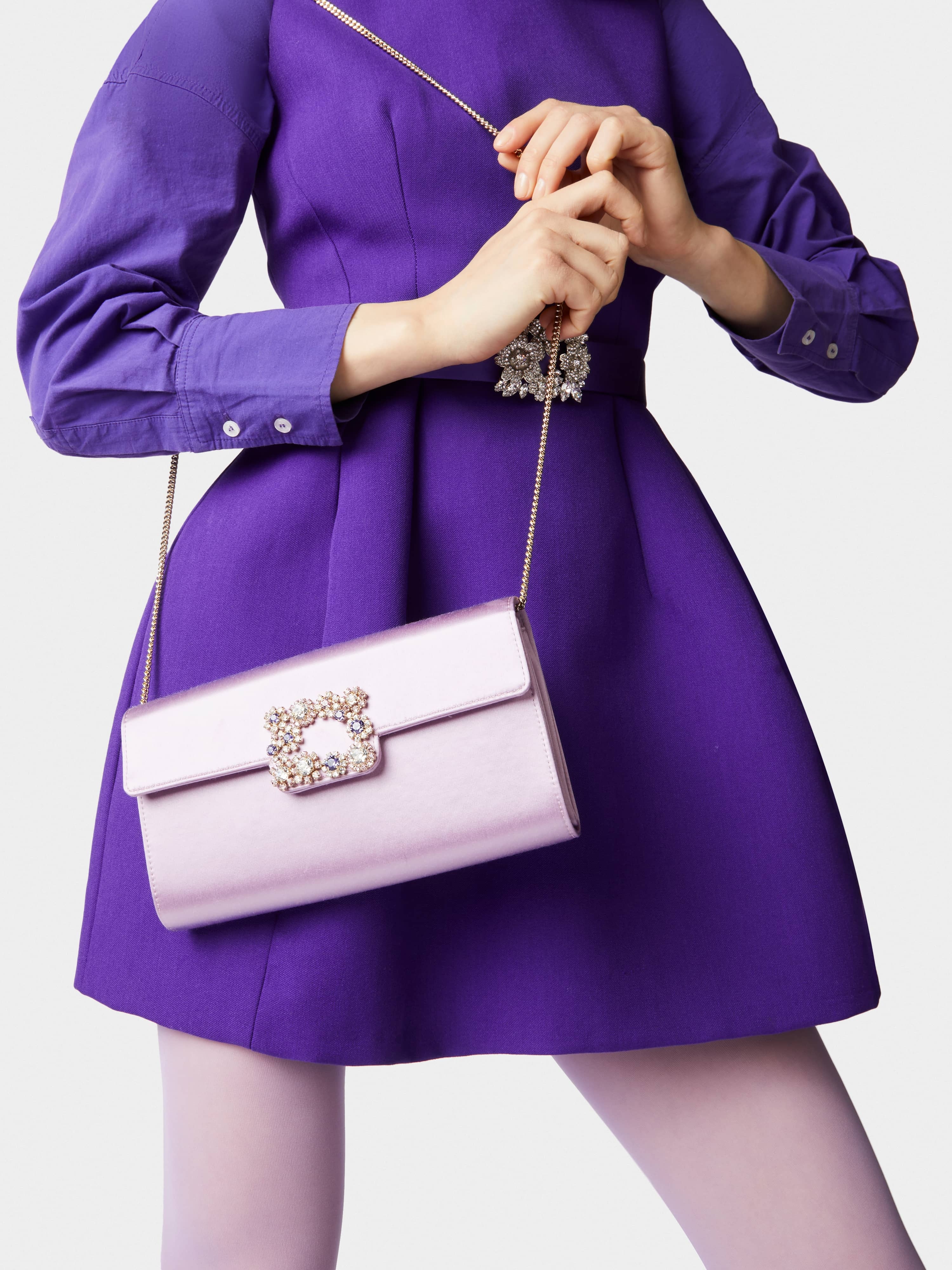 Flower Strass Colored Buckle Clutch in Satin - 2