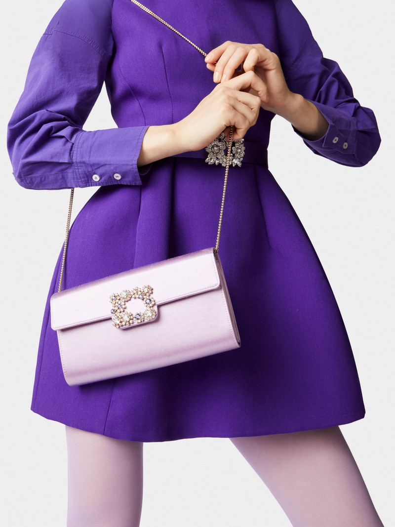 Roger Vivier Flower Strass Colored Buckle Clutch in Satin outlook