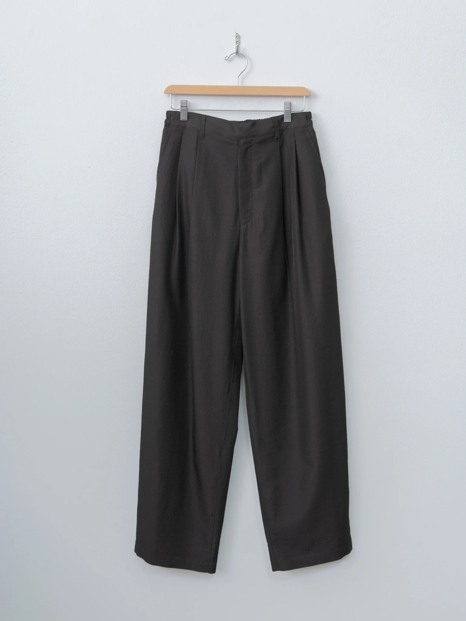 Wool Silk Wide Easy Trousers - Dark Charcoal - 1