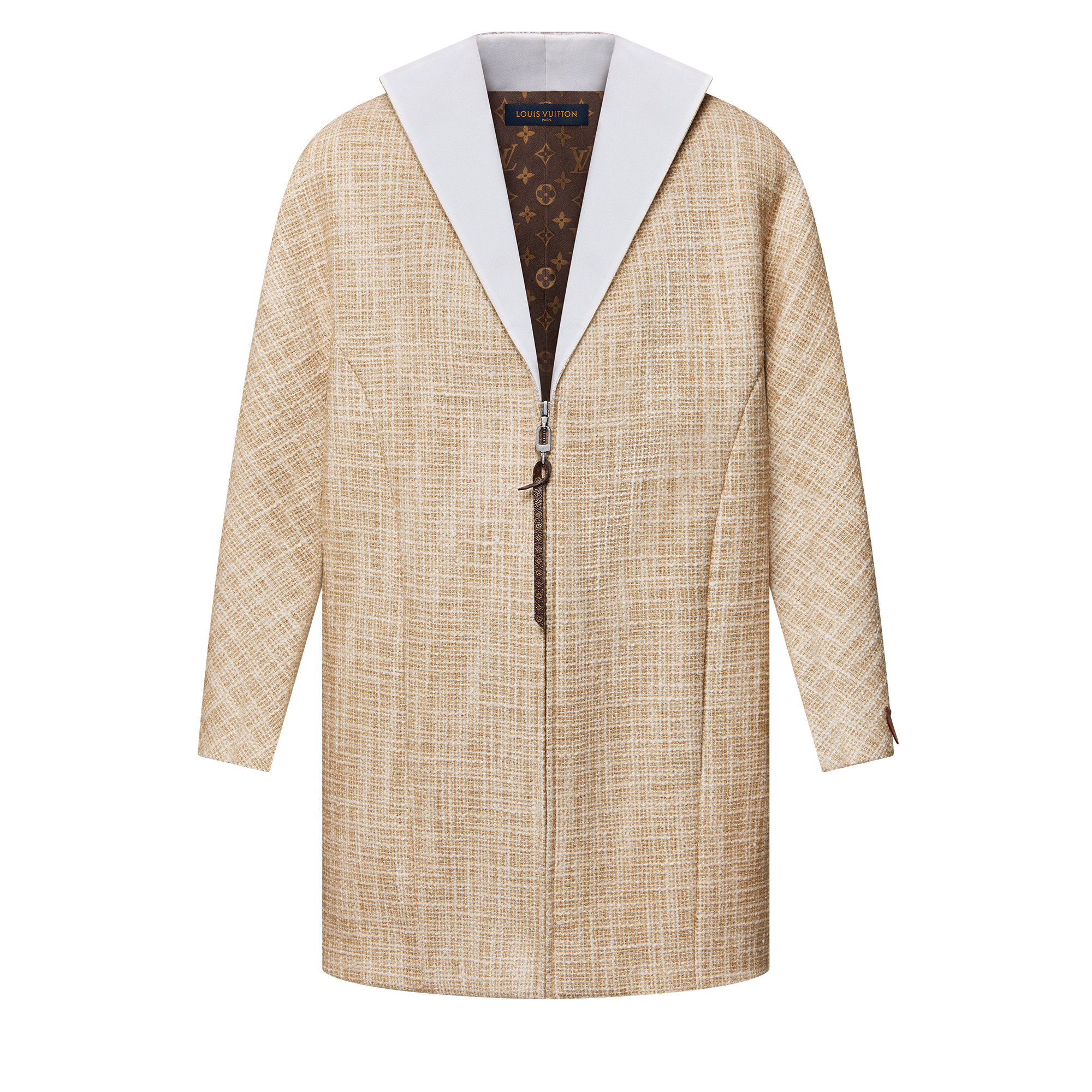 Graphic Collar Oversized Tweed Coat - 1
