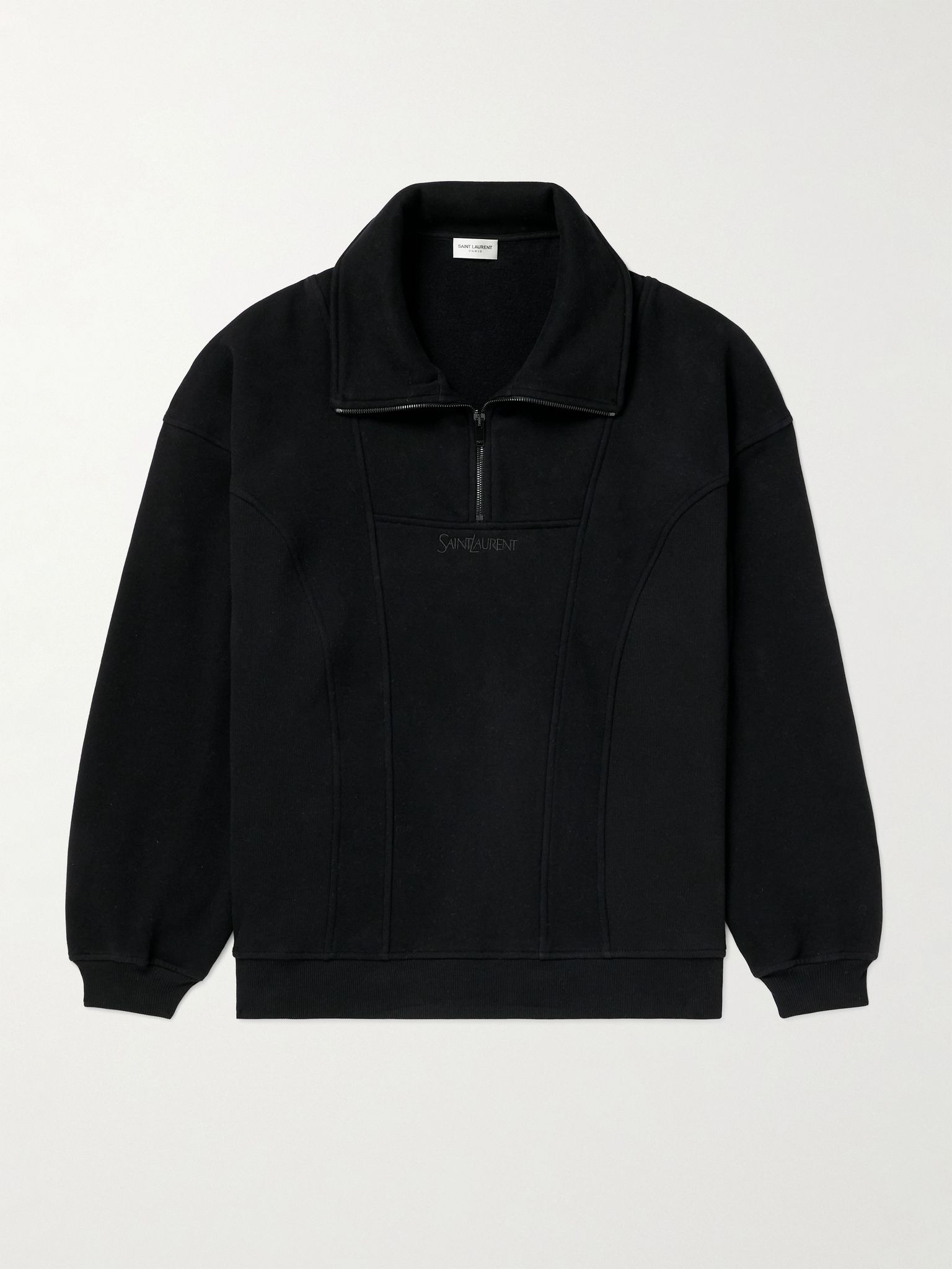Logo-Embroidered Cotton-Jersey Half-Zip Sweatshirt Black - 1