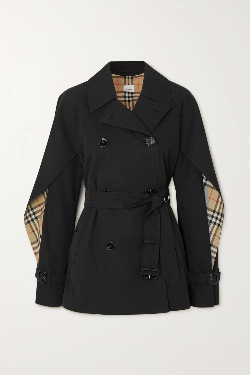 Cotness belted double-breasted layered cotton-gabardine trench coat 1