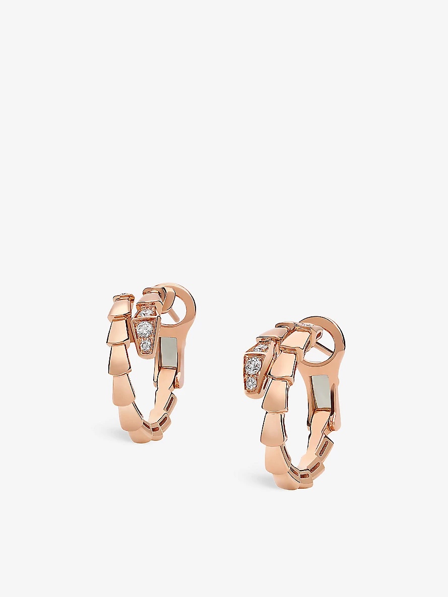 Serpenti Viper 18ct rose-gold and 0.18ct brilliant-cut diamond hoop earrings - 2