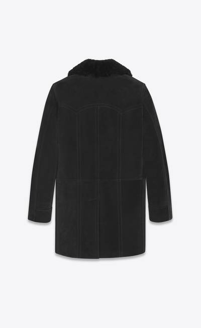 SAINT LAURENT double-breasted coat in suede and shearling outlook