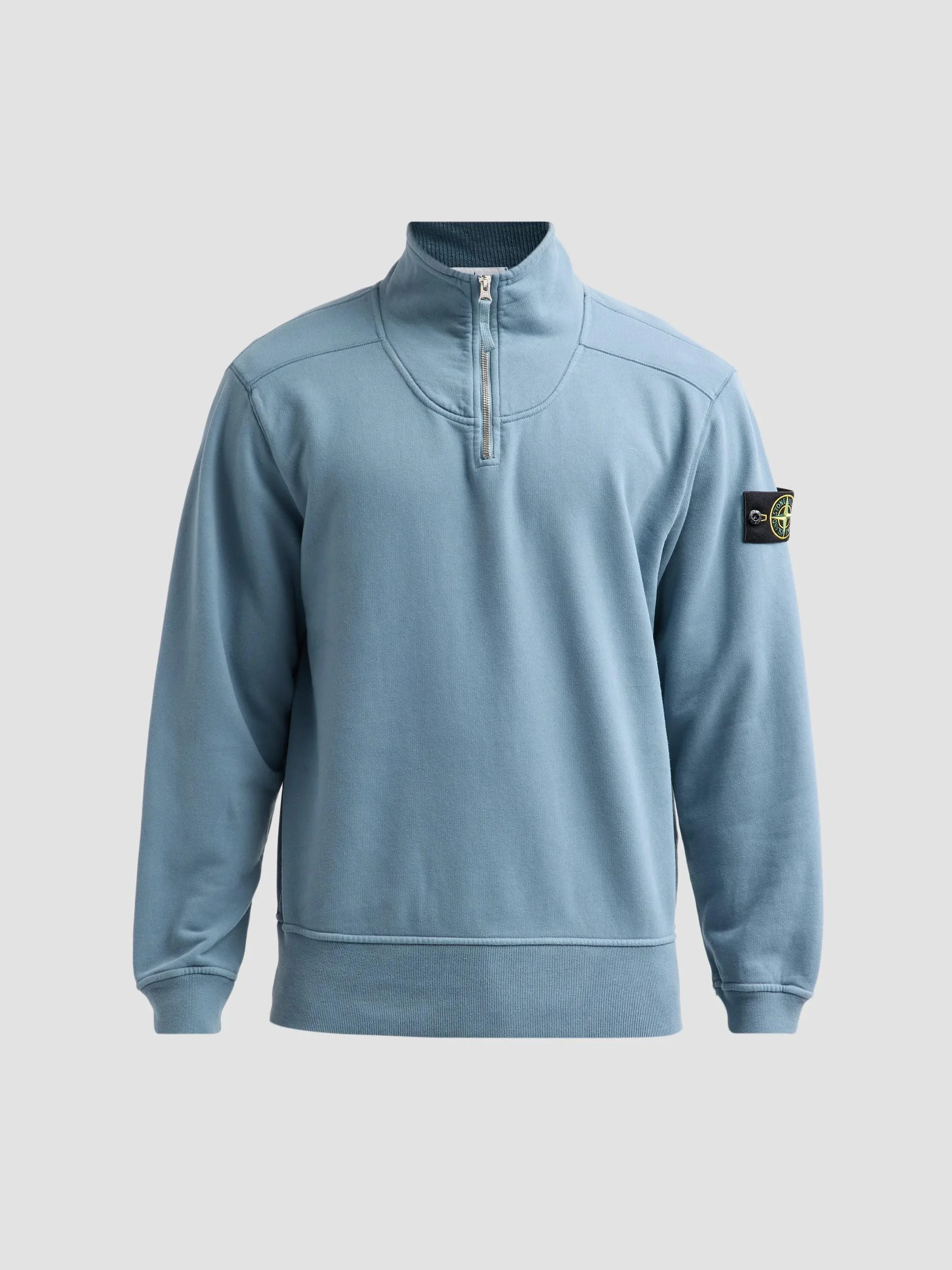 Men's Felpa Cotton Quarter-Zip Sweatshirt - Blue Acciaio - 1