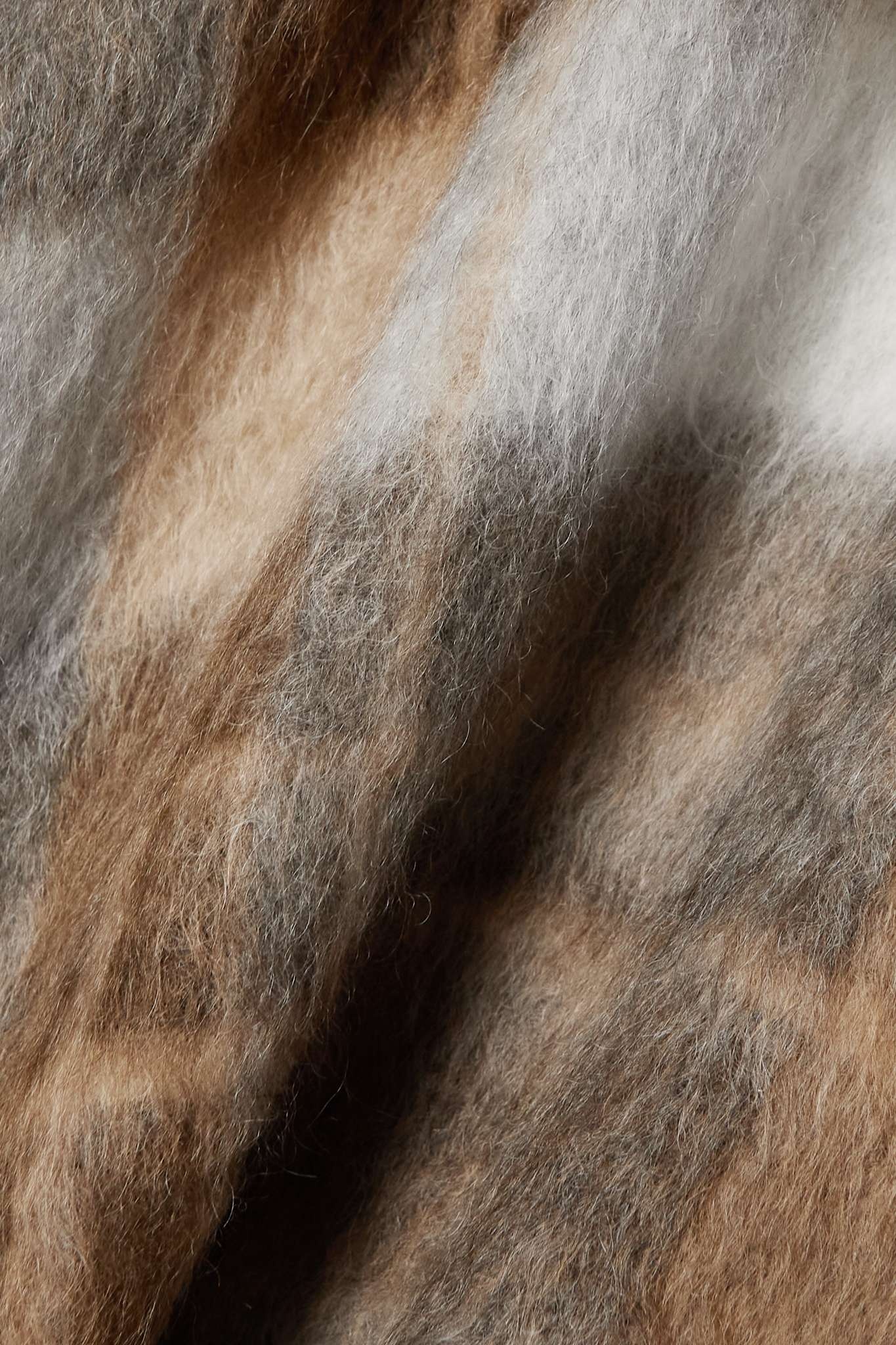 Fringed checked brushed knitted poncho - 4