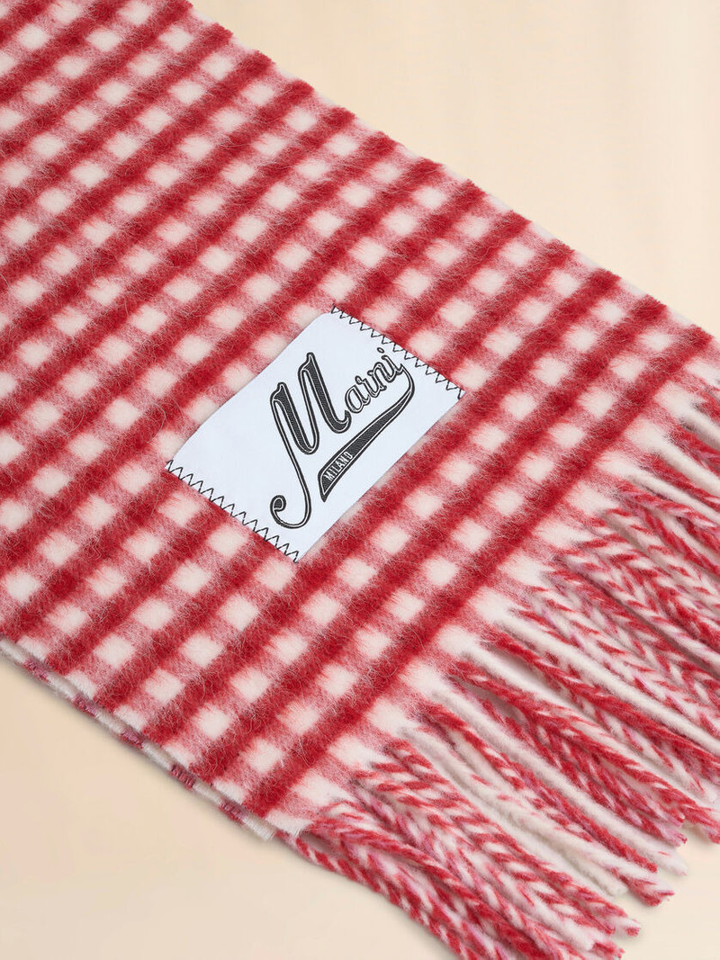 Marni DOUBLE CHECK WOOL AND MOHAIR RED AND WHITE SCARF outlook