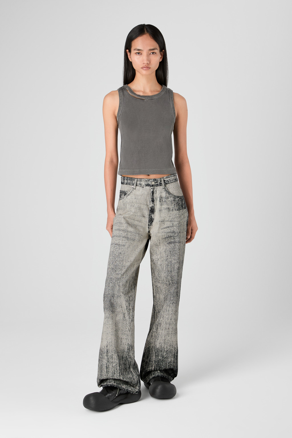 Faded Black Paint Print Denim Jeans - 2