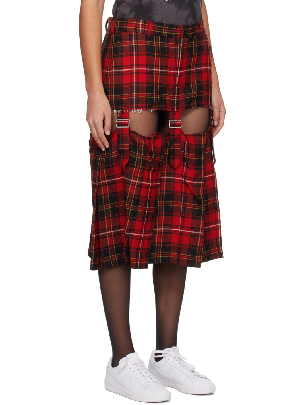 Red Cutout Midi Skirt - 2