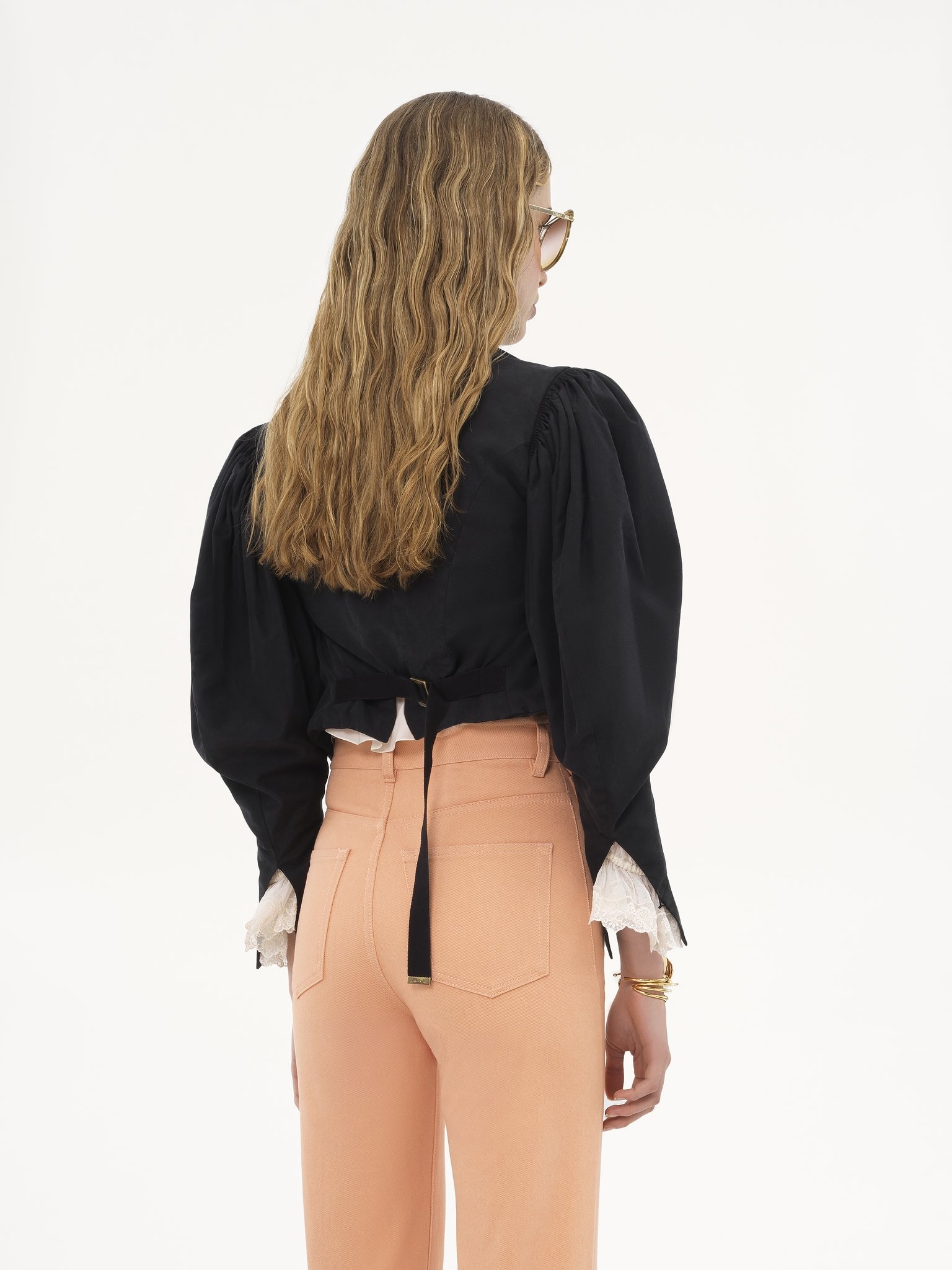 PUFF-SLEEVE CROPPED JACKET IN SILK FAILLE - 5
