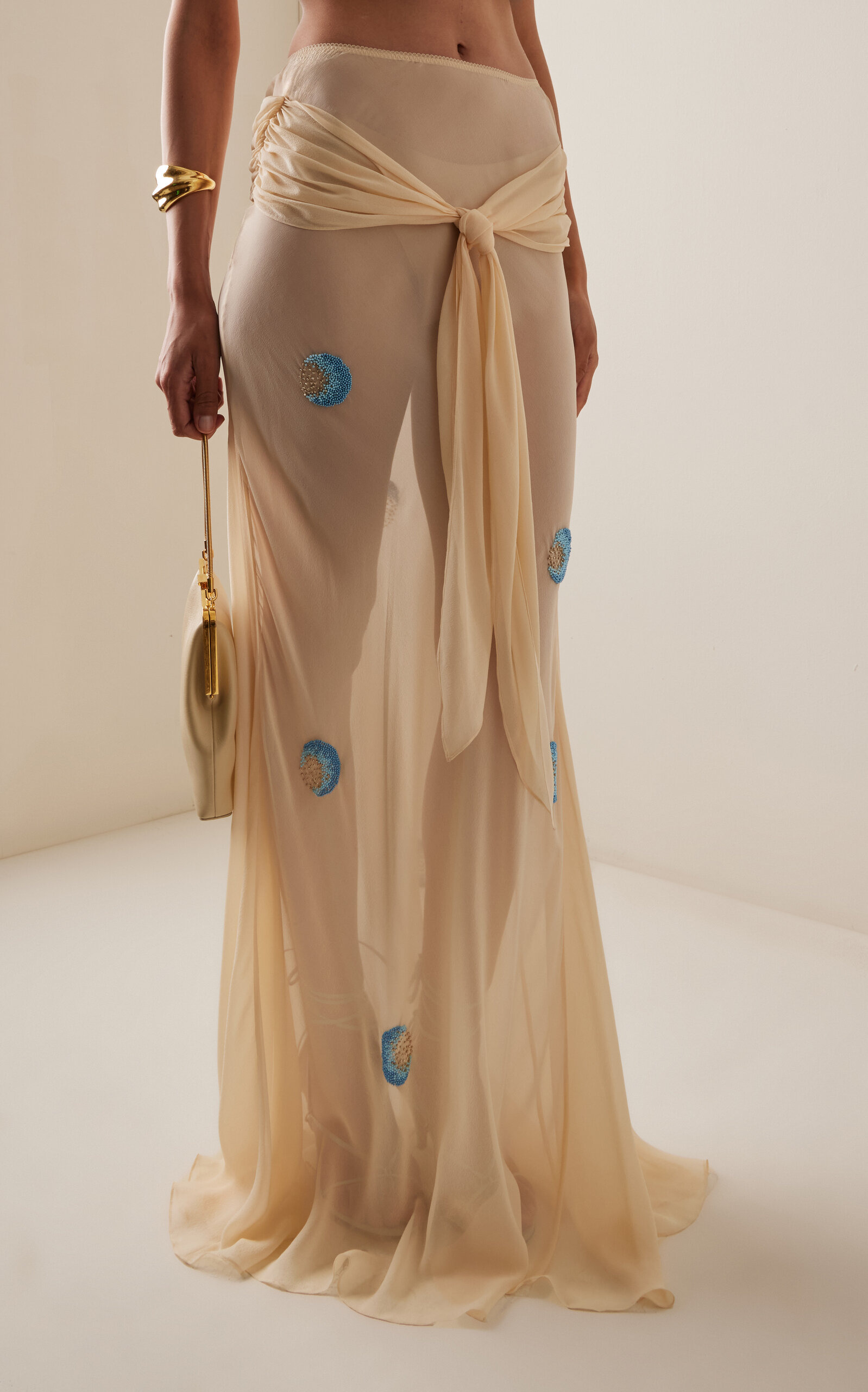 Dorothy Beaded Tie-Front Silk Maxi Skirt ivory - 3