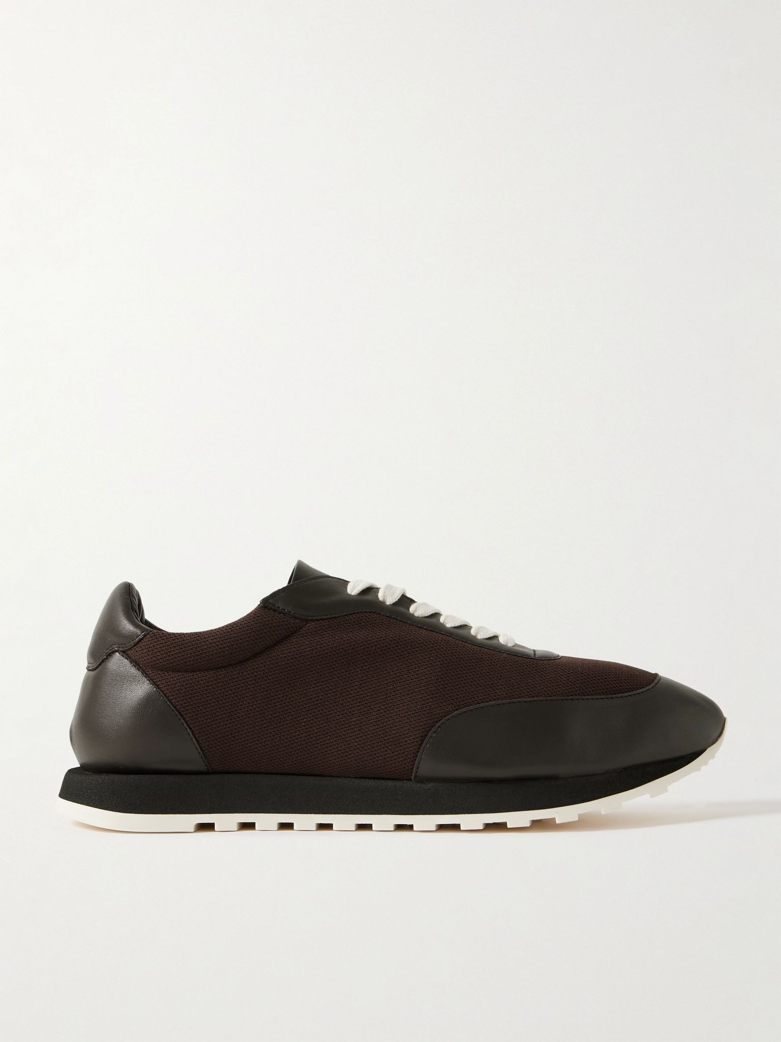 Owen Leather-Trimmed Mesh Sneakers Brown - 1