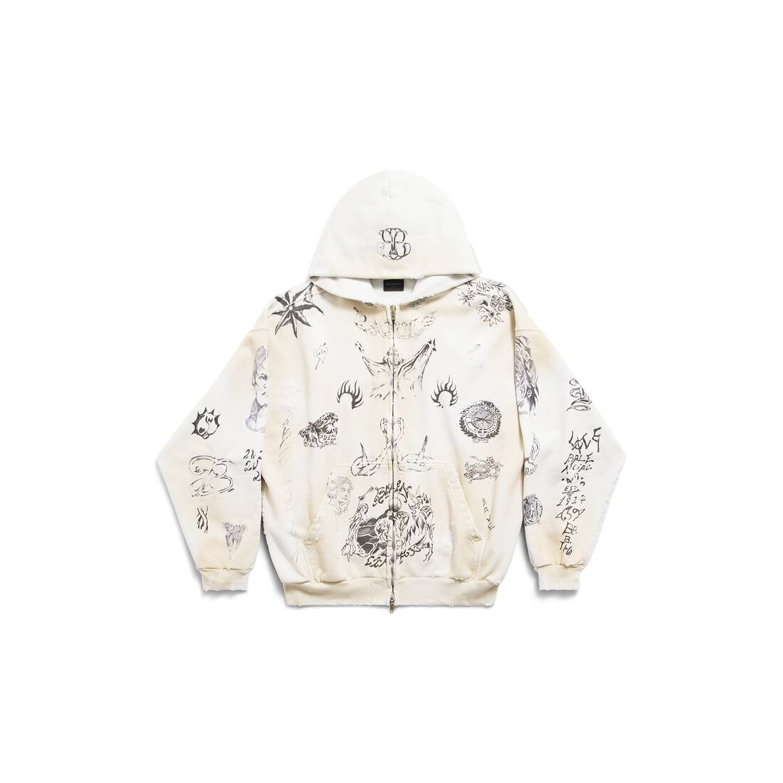 Men's Tat Zip-up Hoodie Medium Fit in Off White/black - 1