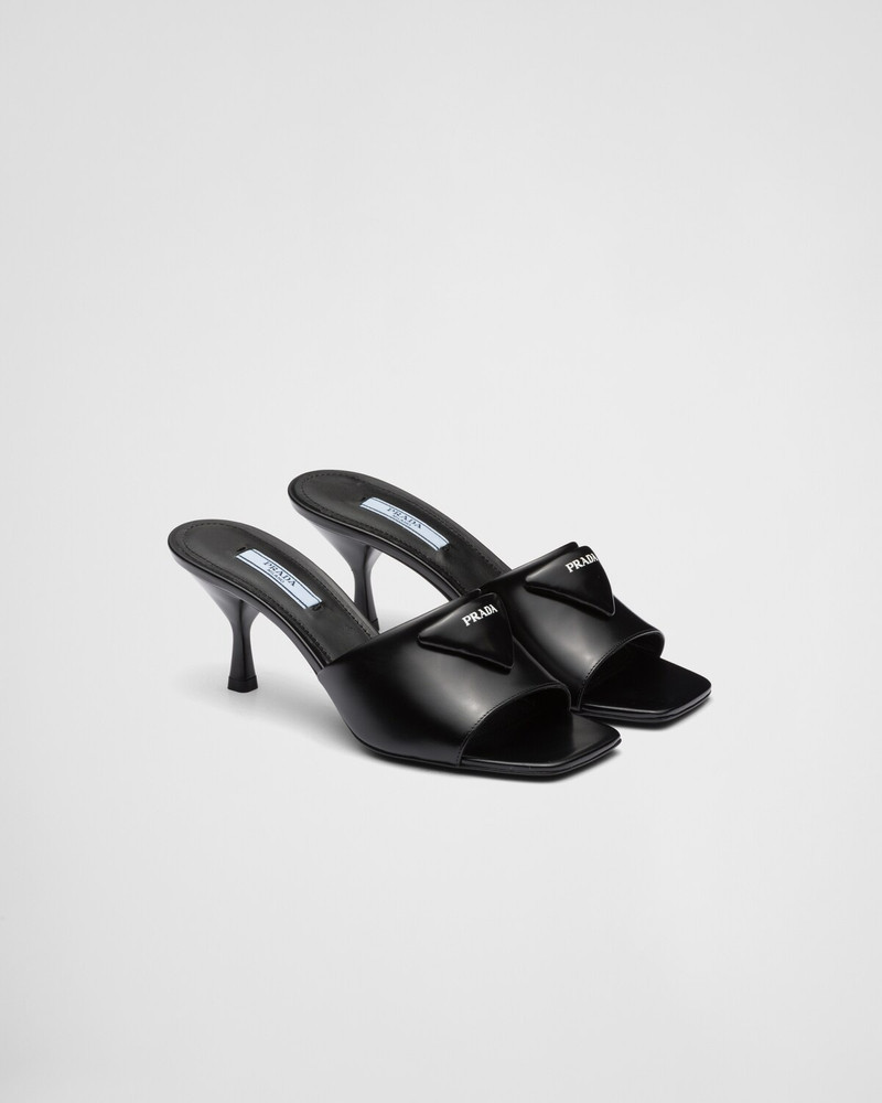 Prada Brushed leather heeled slides outlook