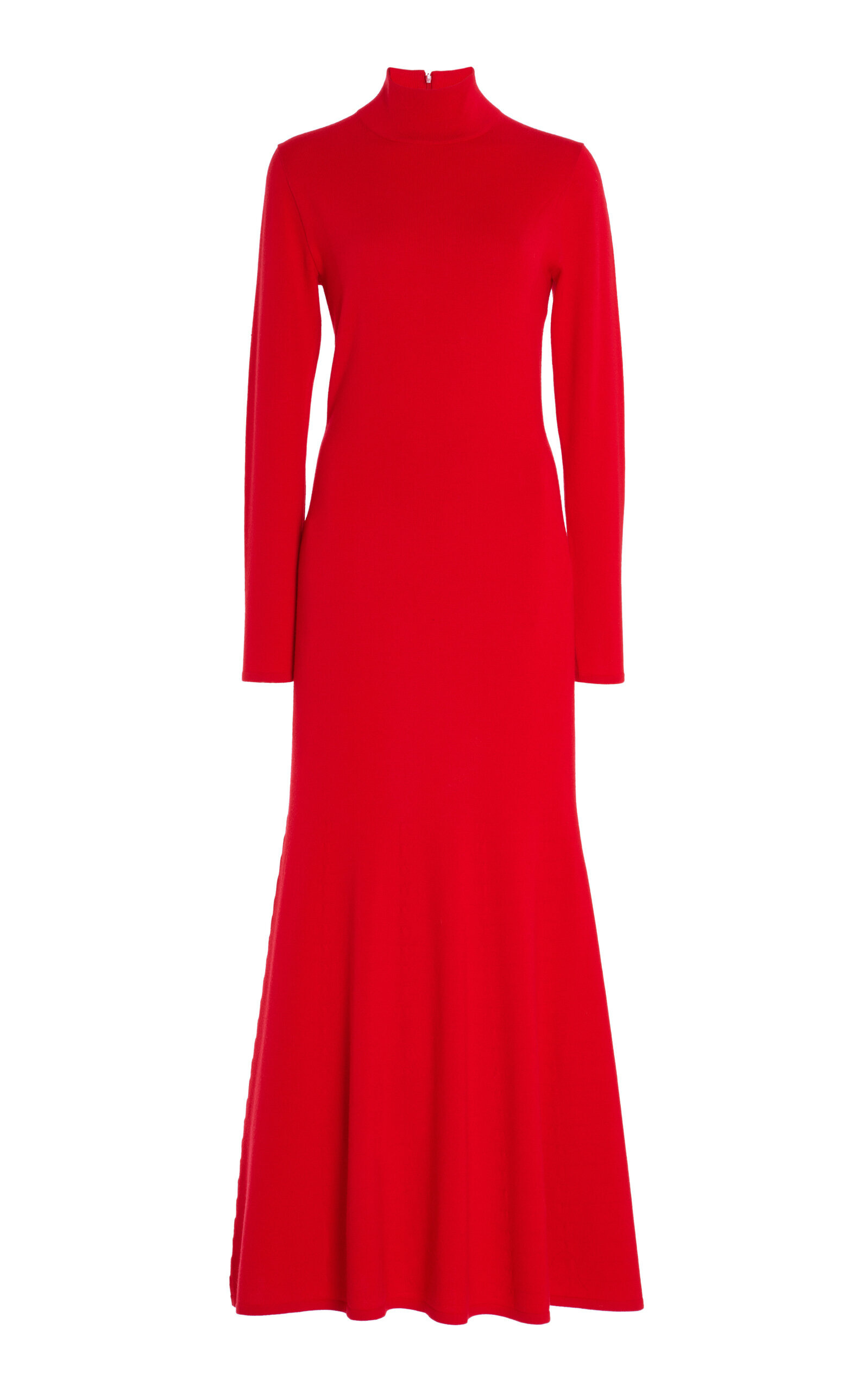 Turtleneck Virgin-Wool Midi Dress red - 1