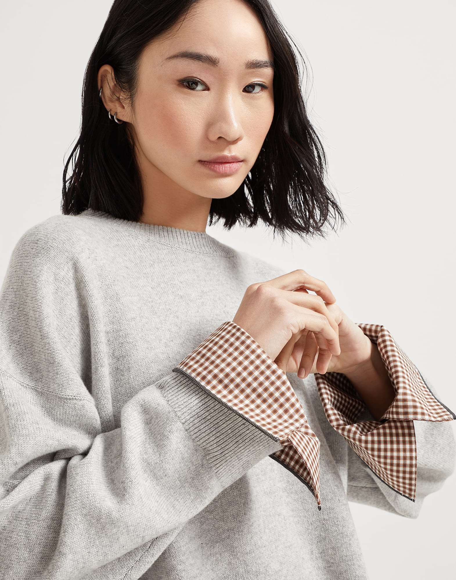 Cashmere sweater with shiny shirt details - 3