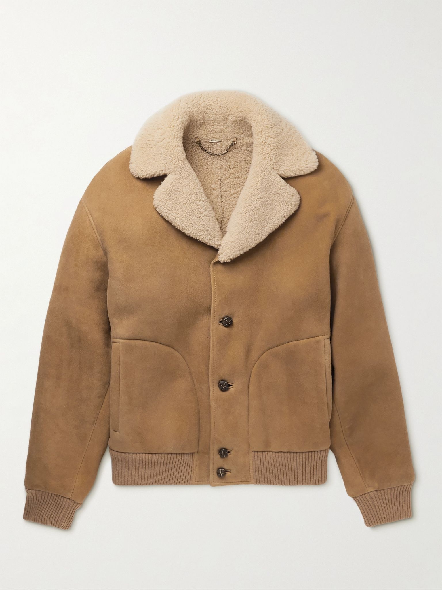 Shearling-Lined Suede Bomber Jacket - 1