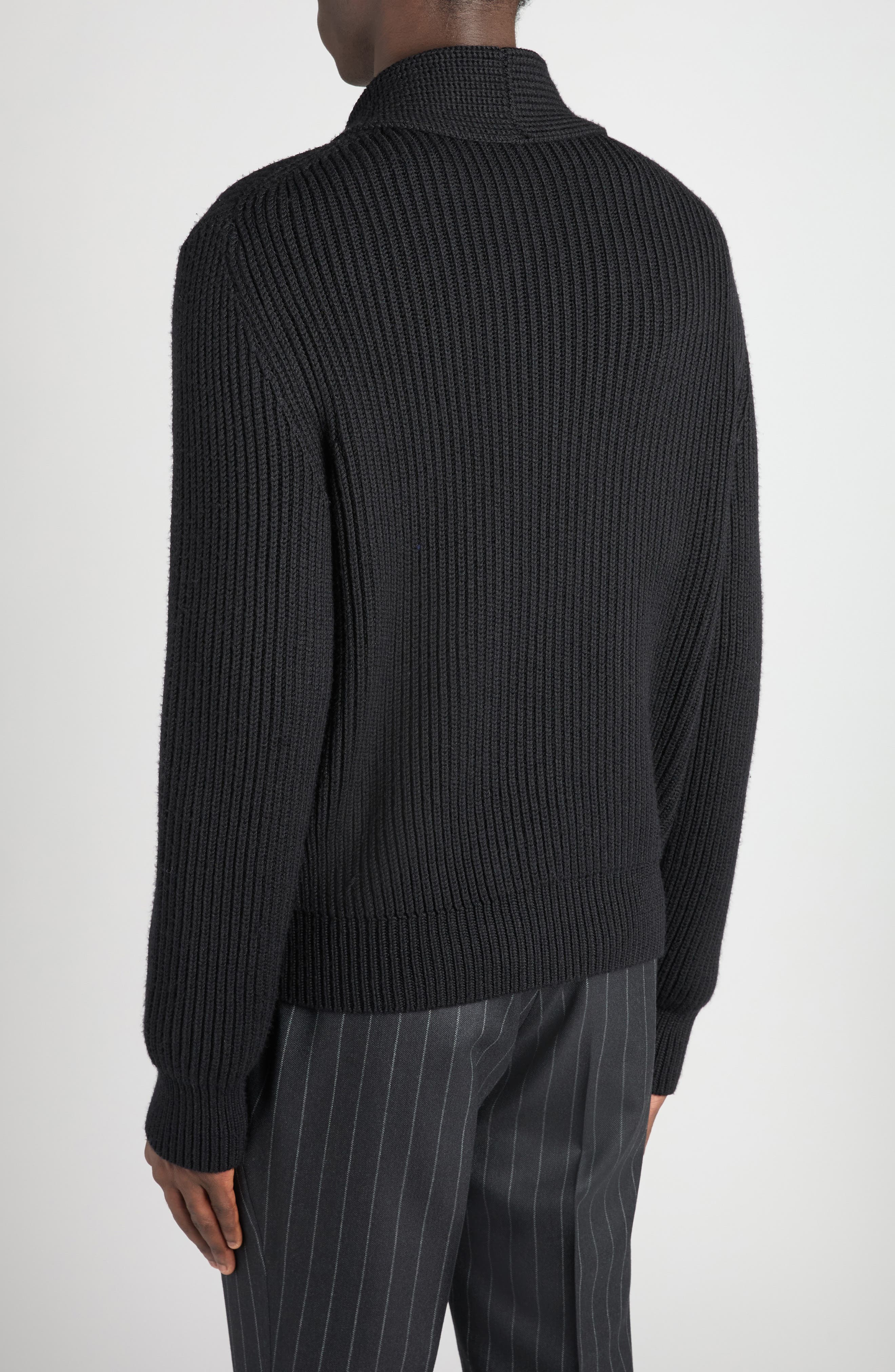 TOM FORD Double Breasted Shawl Collar Wool & Silk Cardigan in Lb999 Black at Nordstrom - 2