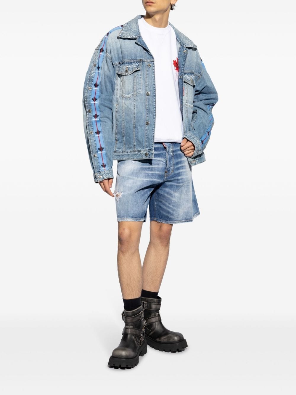 logo-tag distressed denim shorts - 2