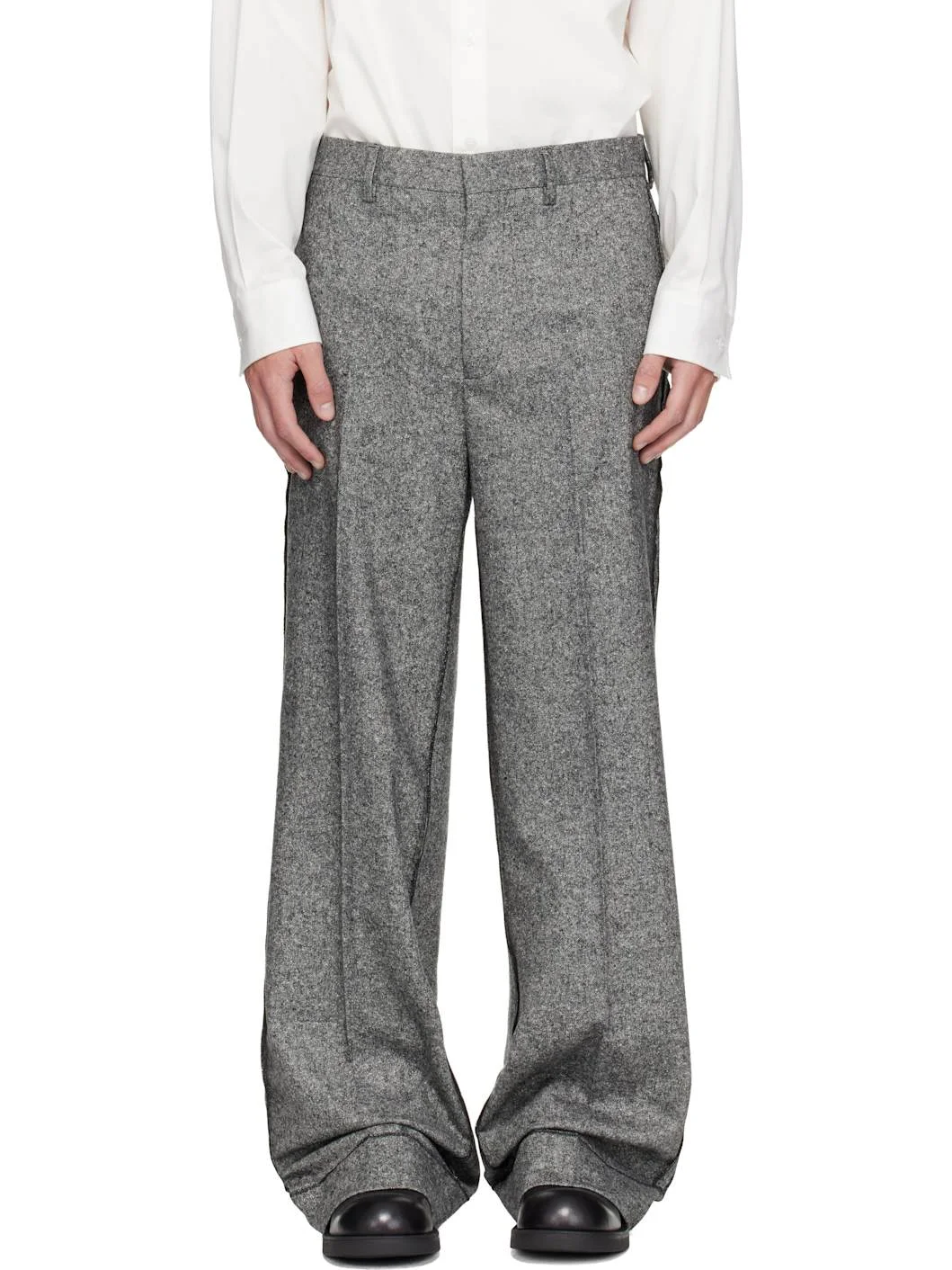 Gray Exposed Seam Wool Trousers - 1