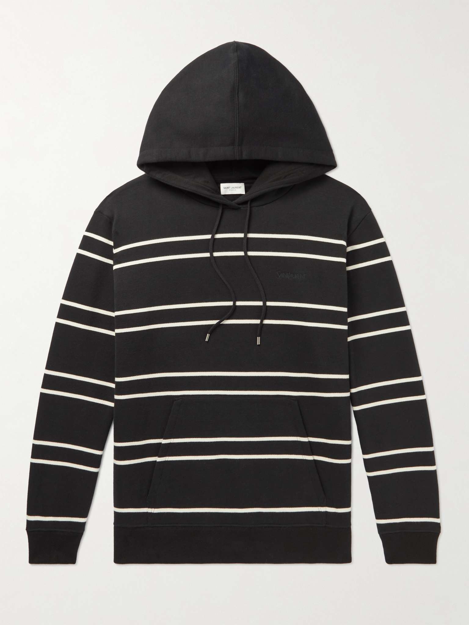 Slim-Fit Logo-Embroidered Striped Cotton-Jersey Hoodie - 1