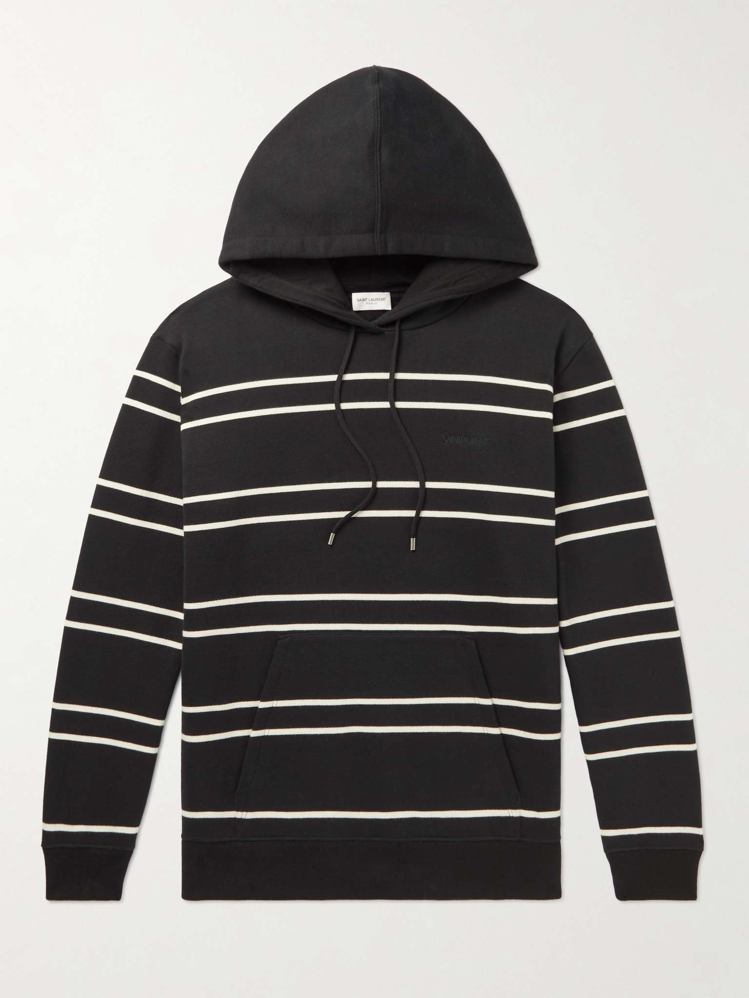 SAINT LAURENT PARIS｜HOOD/ZIP-UP (759979 Y37IZ 1095) SAINT LAURENT Slim-Fit Logo-Embroidered Striped Cotton