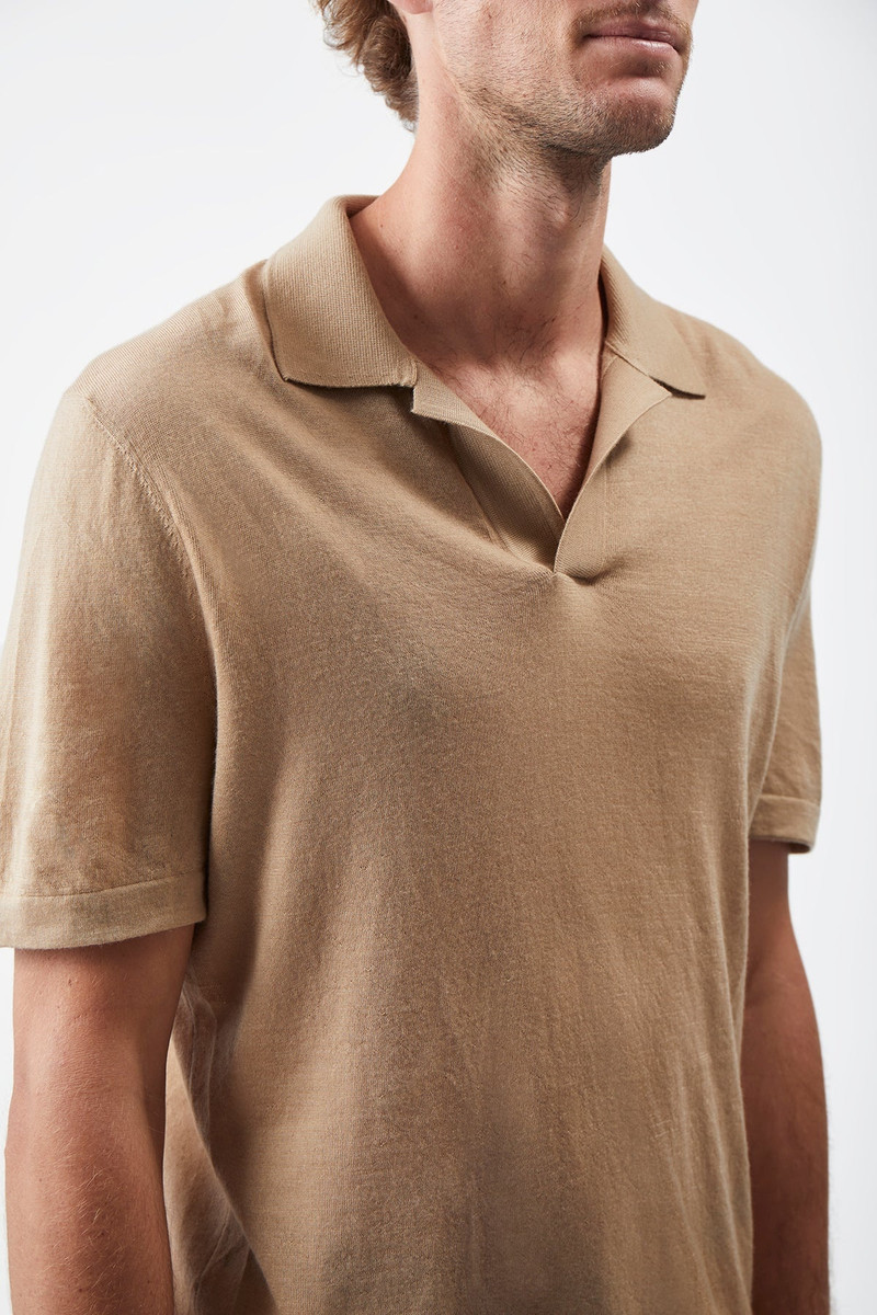 Stendhal Knit Short Sleeve Polo in Camel Cashmere 5