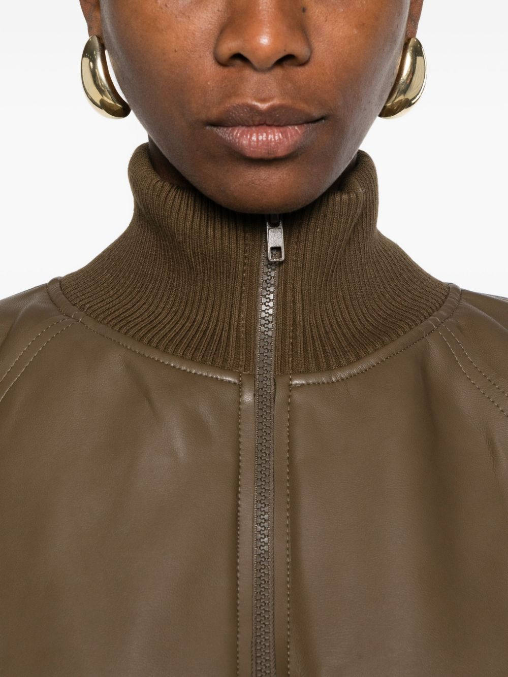 ribbed-cuff leather jacket - 5