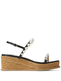 サンダル・ミュール JIMMY CHOO PERLA70 CANVAS W SHINY WEDGE SANDAL JIMMY CHOO Amatuus pearl-embellished 60mm wedge sandals