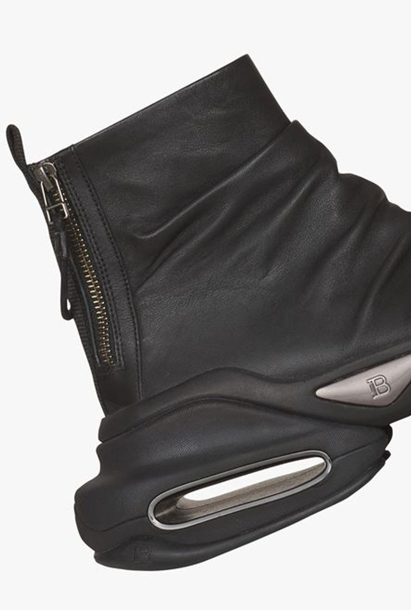Balmain Black draped leather B-Bold high-top sneakers outlook