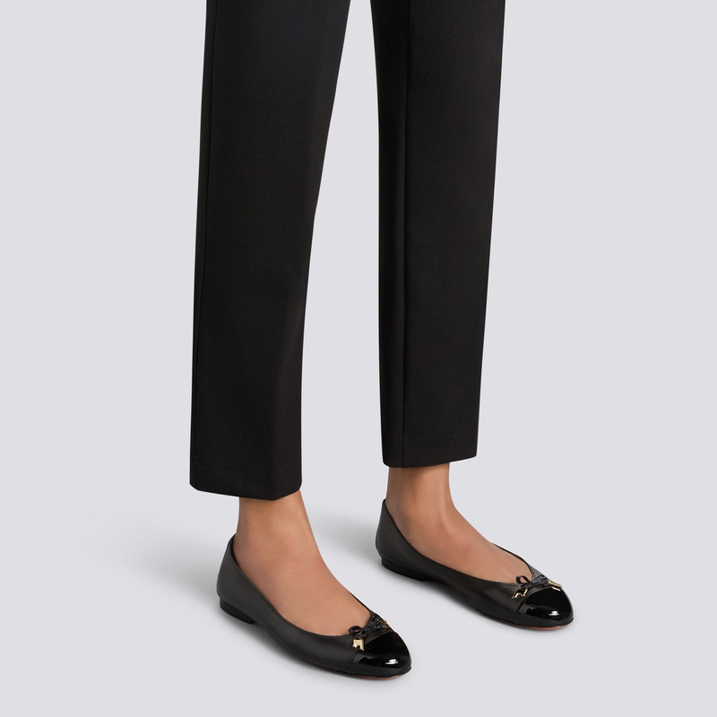 Santoni Women's black leather and patent leather ballet flat outlook