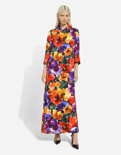 Dolce & Gabbana Long brocade coat with abstract flower print outlook