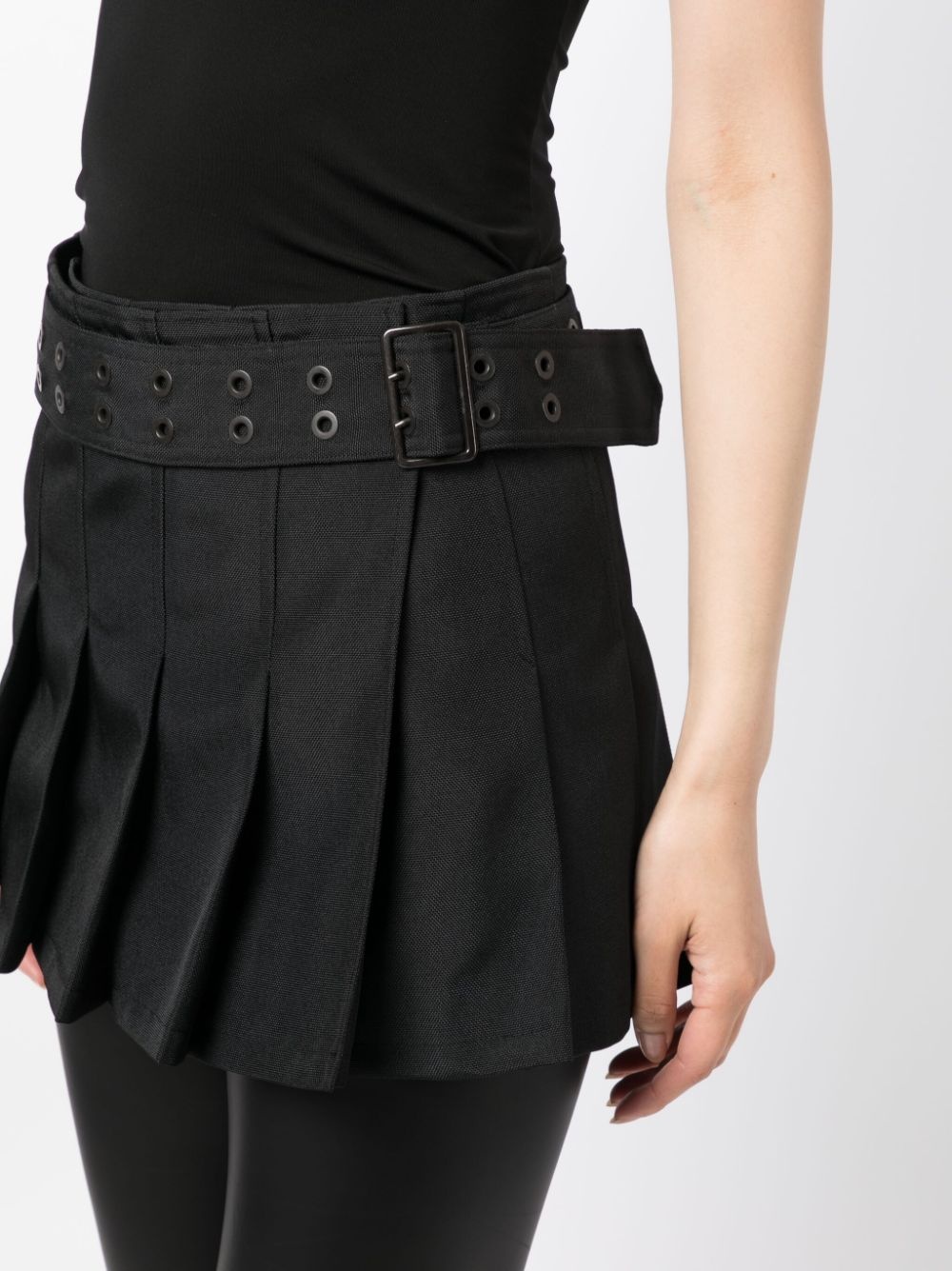 belted invert-pleated miniskirt - 5