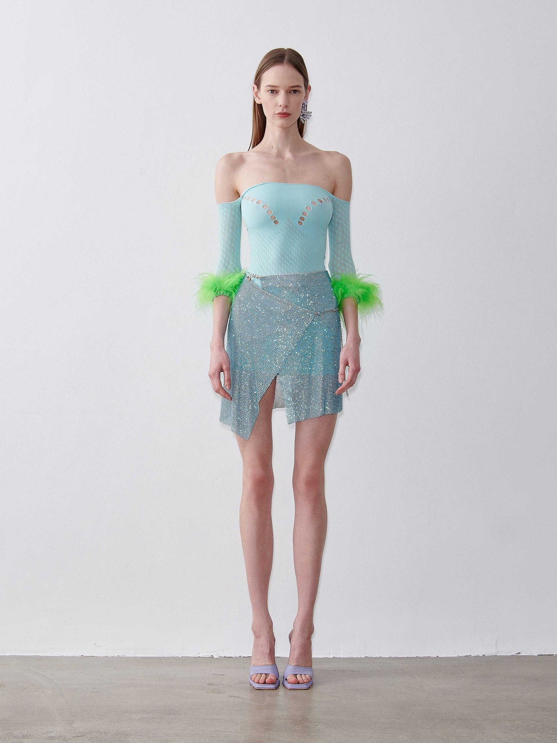 RHINESTONED WINONA SKIRT IN CRYSTALLISED CERULEAN - 2
