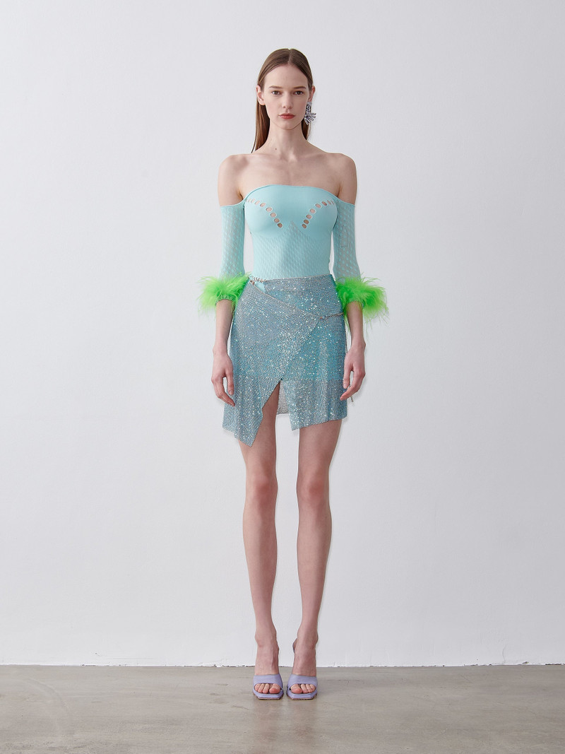 POSTER GIRL RHINESTONED WINONA SKIRT IN CRYSTALLISED CERULEAN outlook