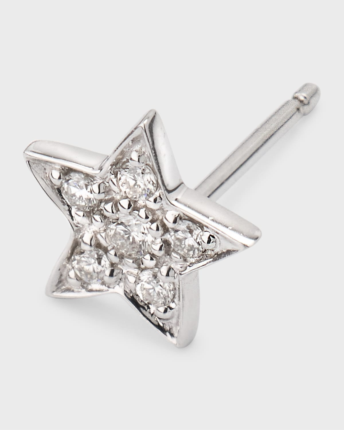 14k White Gold Pave Star Stud Earring, Single - 3