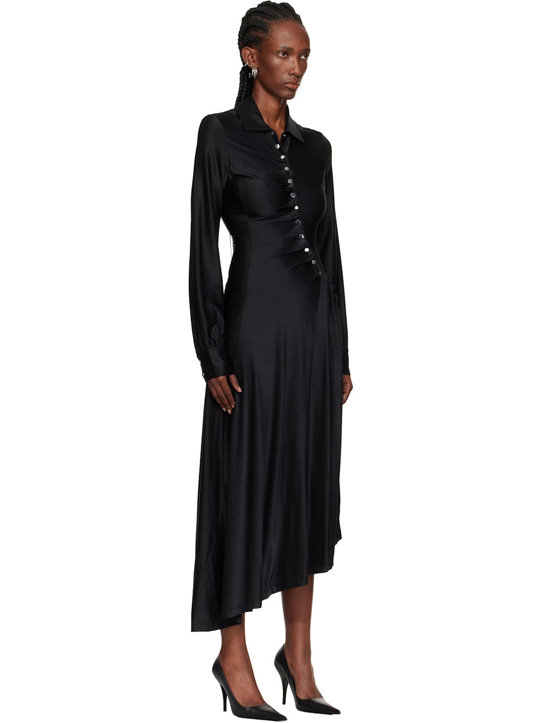 Black Draped Jersey Midi Dress - 2